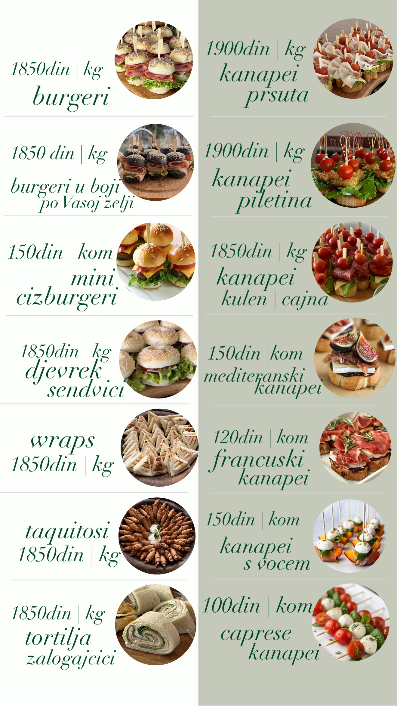 Burgeri, wraps i kanapei